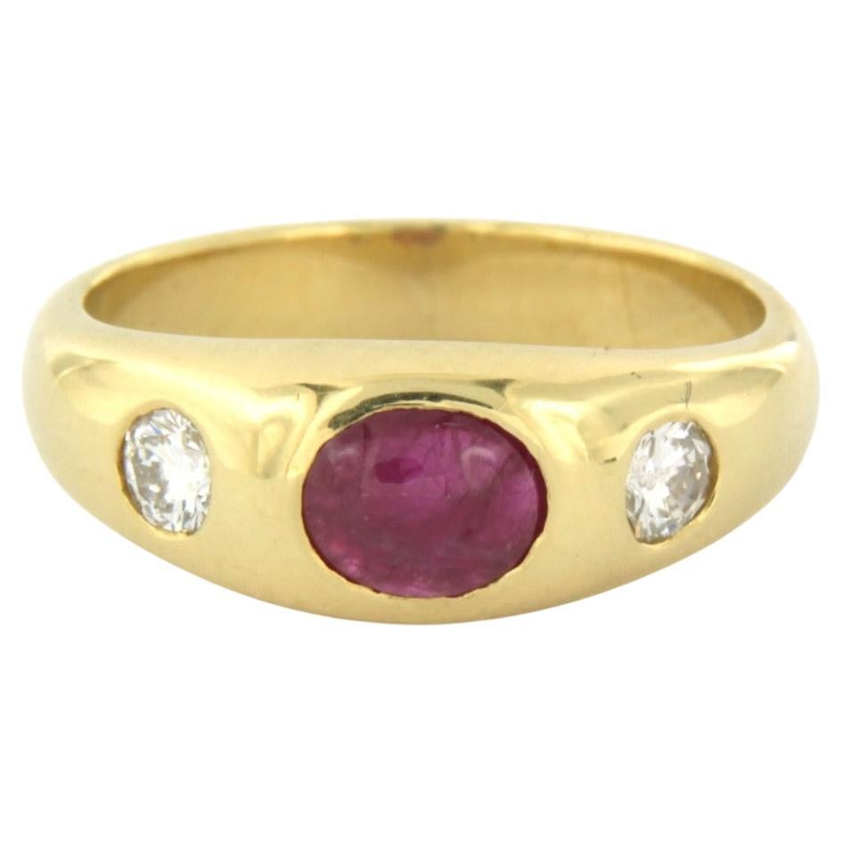 Ring with ruby and diamonds 18k yellow gold For Sale