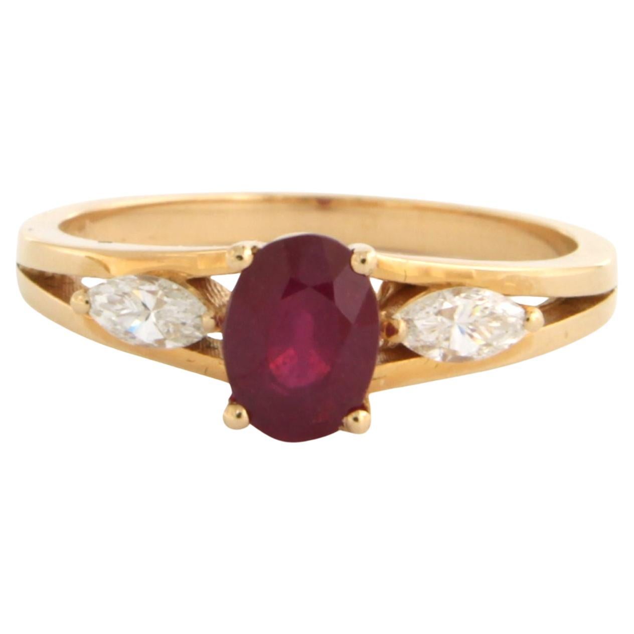 Ring mit Rubin und marquiseförmigem Diamanten bis zu 0,38ct 18k Gold 3,3 Gramm
