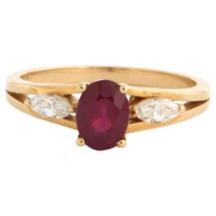 Ring mit Rubin und marquiseförmigem Diamanten bis zu 0,38ct 18k Gold 3,3 Gramm