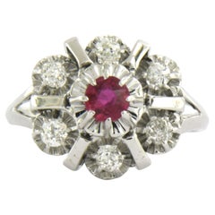 Ring with ruby and old mine cut diamonds up to 0.30ct 18k gold