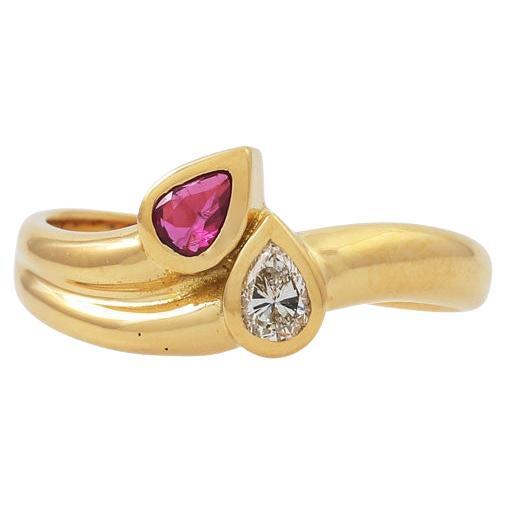 Ring with Ruby and Pear Cut Diamond For Sale