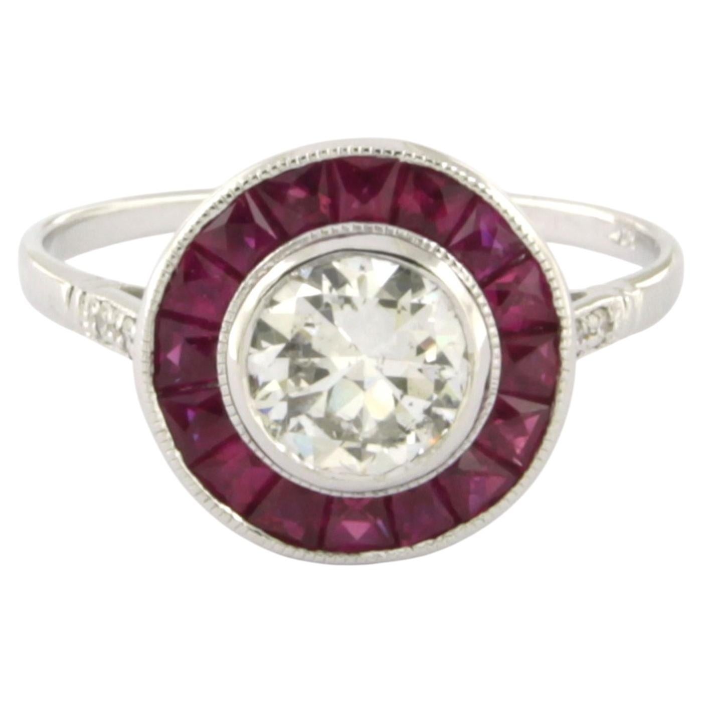 Ring with ruby, old European and brilliant cut diamonds up o 0.86ct 14k gold
