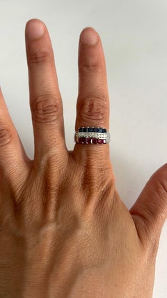 Ring with ruby, sapphire and single cut diamonds up to 0.15ct 18k gold