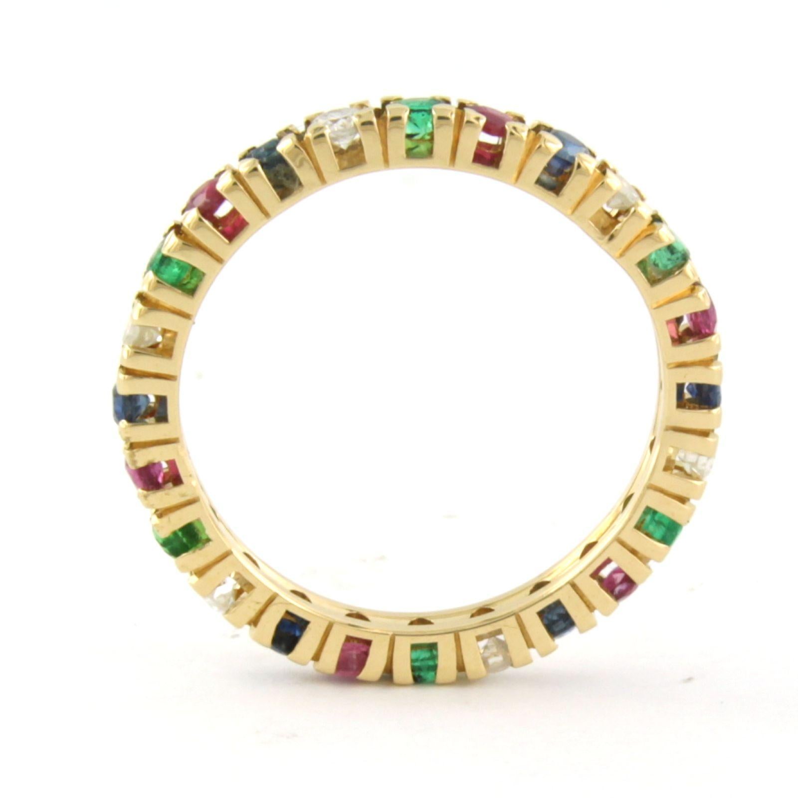 Modern Ring with Ruby, Sapphire, Emerald and diamond 18k yellow gold