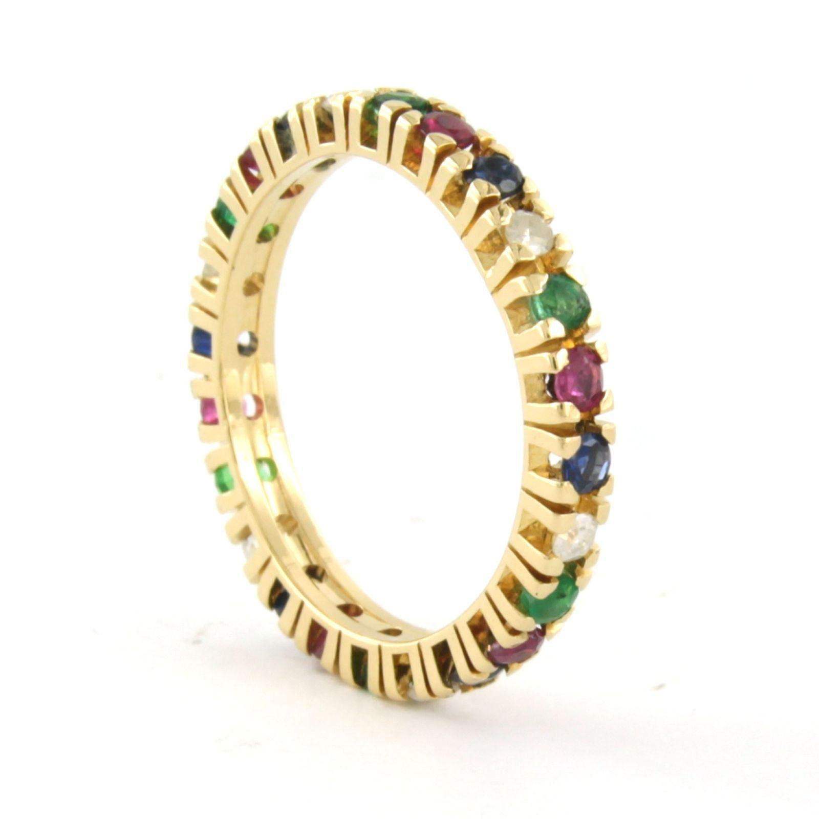 Single Cut Ring with Ruby, Sapphire, Emerald and diamond 18k yellow gold