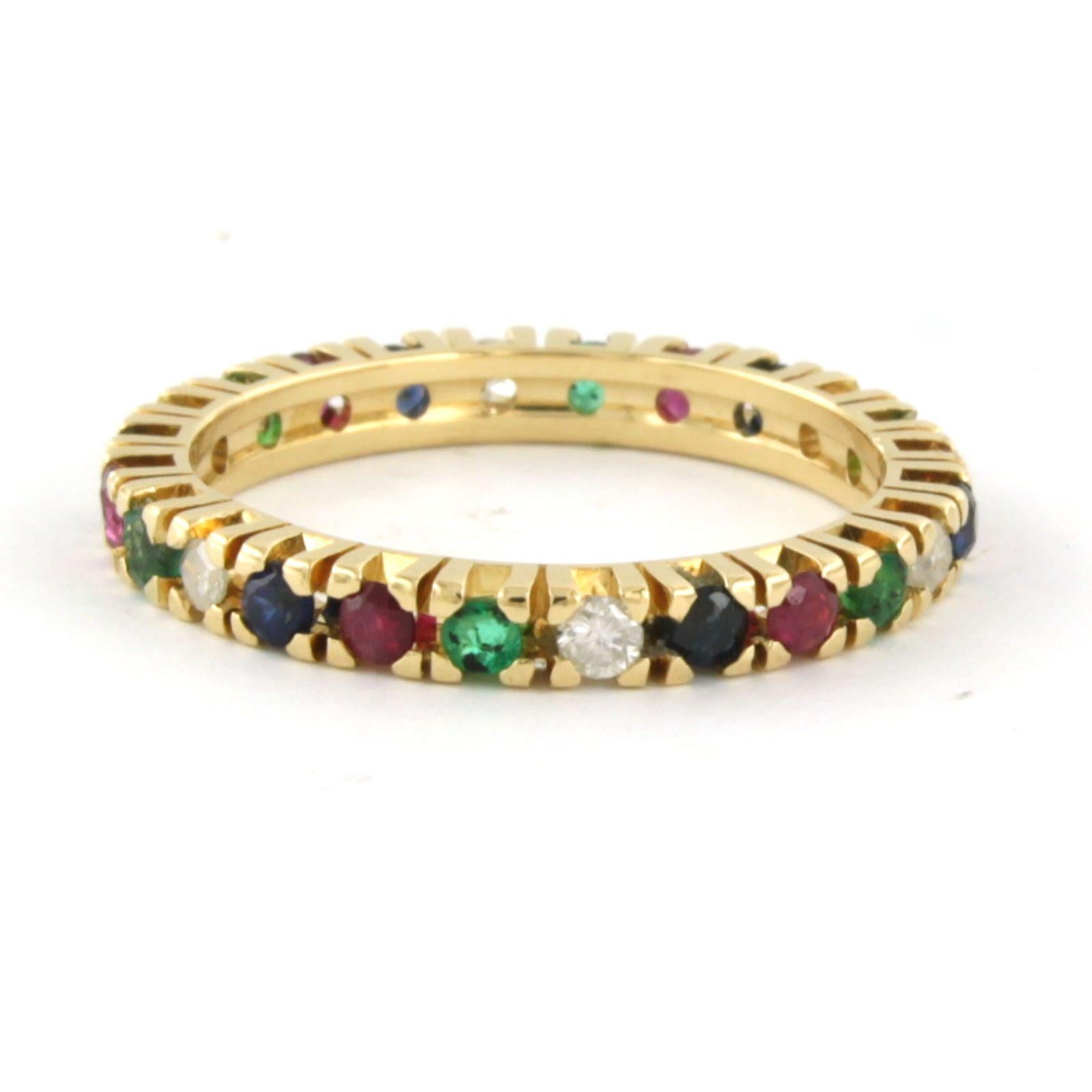 Women's Ring with Ruby, Sapphire, Emerald and diamond 18k yellow gold
