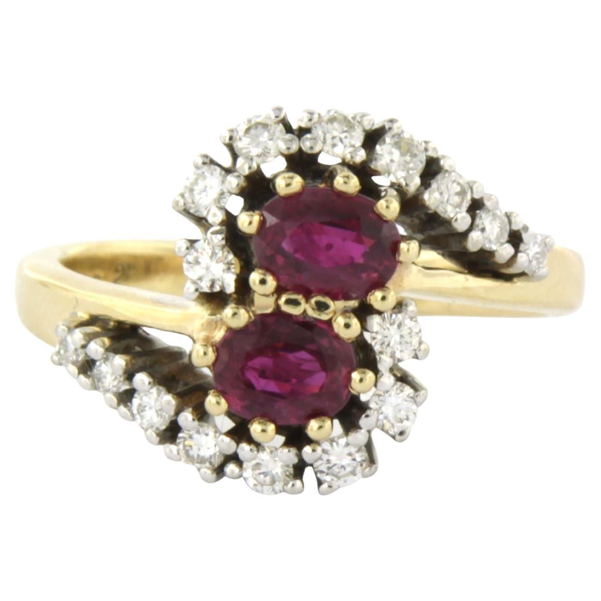 Ring with ruby up to 1.00ct and brillaint cut diamonds up to 0.30ct 14k gold