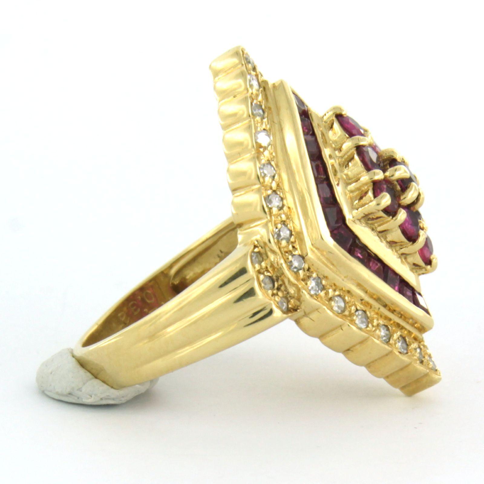 Ring mit Rubin bis zu 2,18 Karat und Diamanten im Einzelschliff bis zu 0,32 Karat 18k Gelbgold Damen
