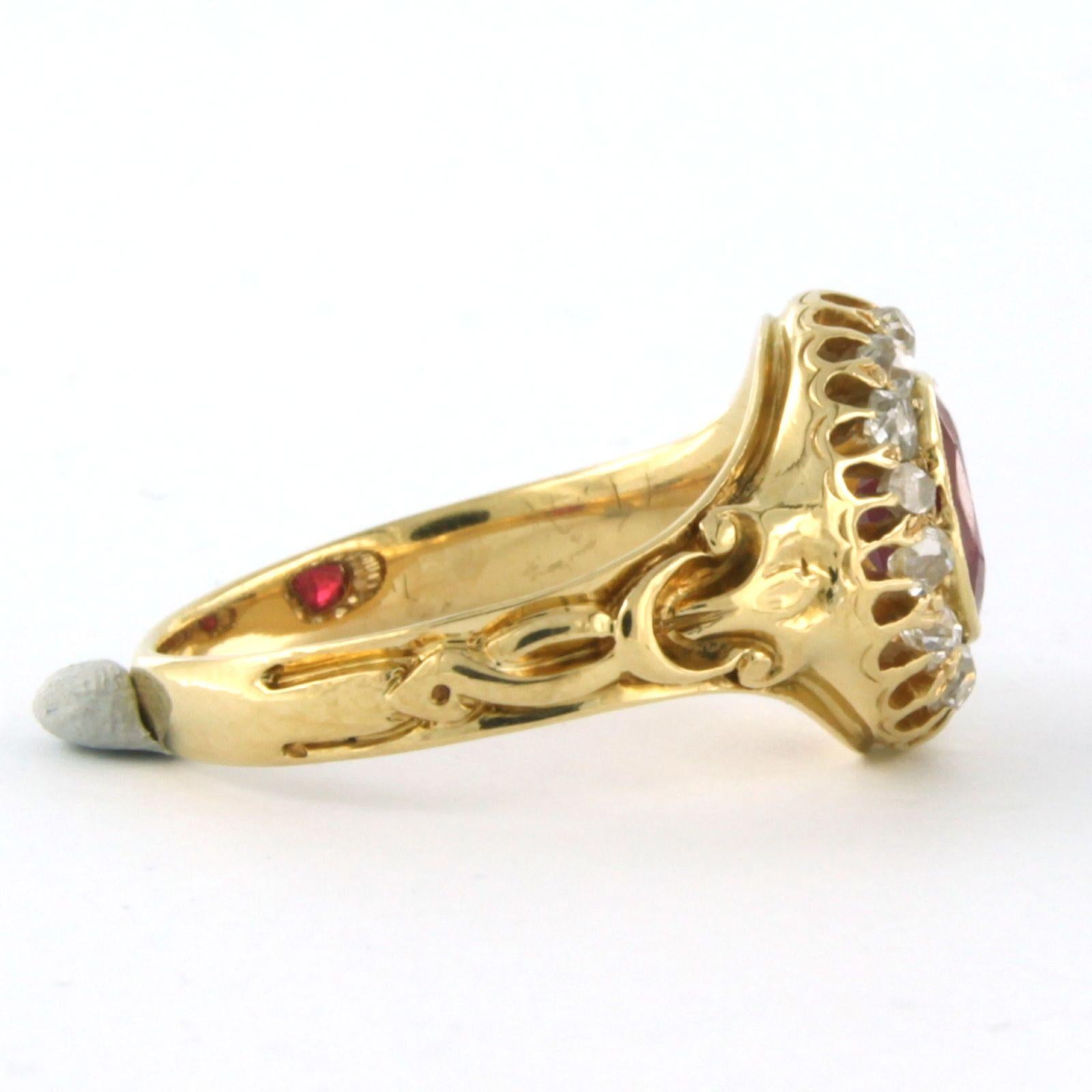 Early Victorian Ring with Ruby verneuille and diamonds 18k yellow gold  For Sale