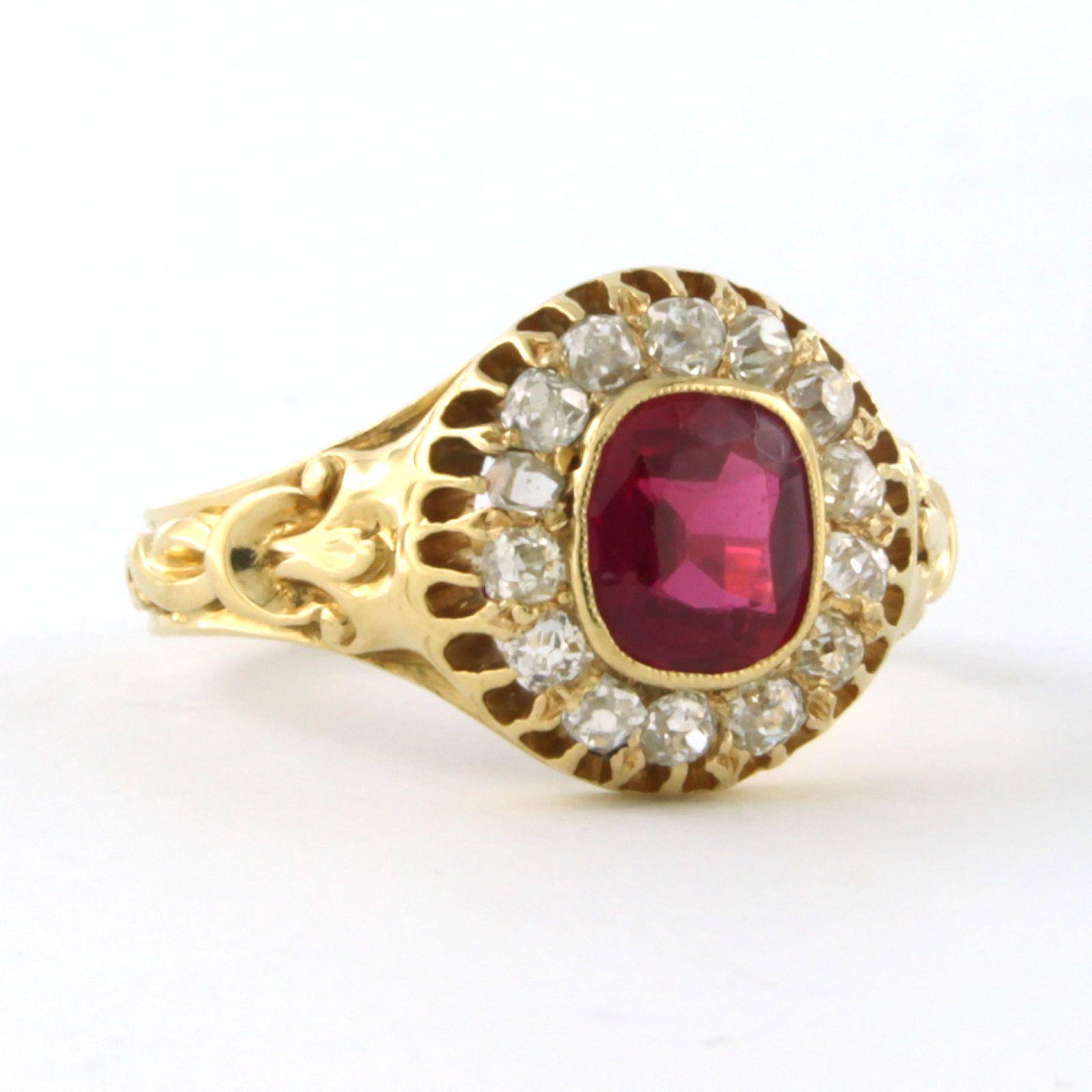 Women's Ring with Ruby verneuille and diamonds 18k yellow gold  For Sale