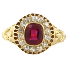 Ring with Ruby verneuille and diamonds 18k yellow gold 