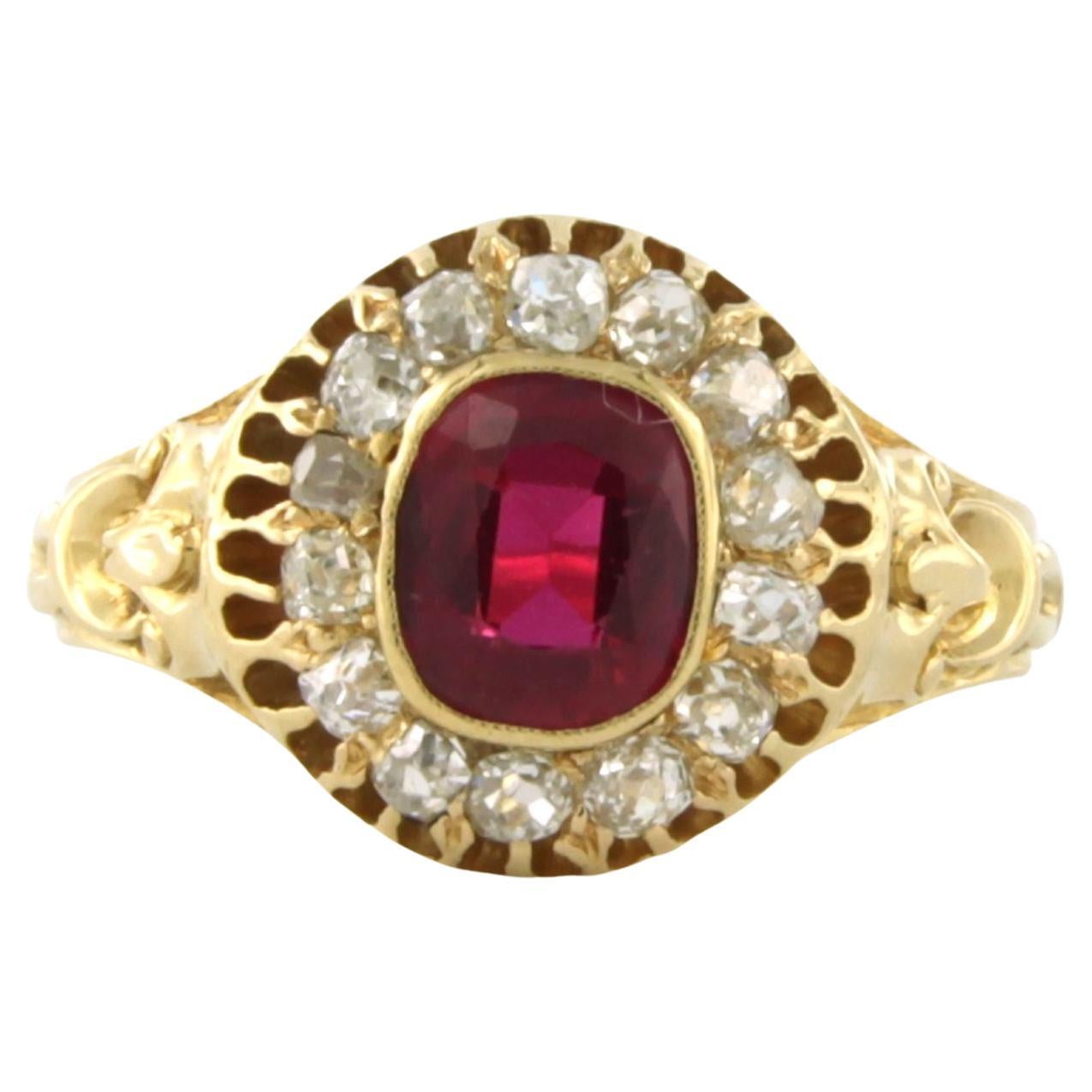 Ring with Ruby verneuille and diamonds 18k yellow gold  For Sale