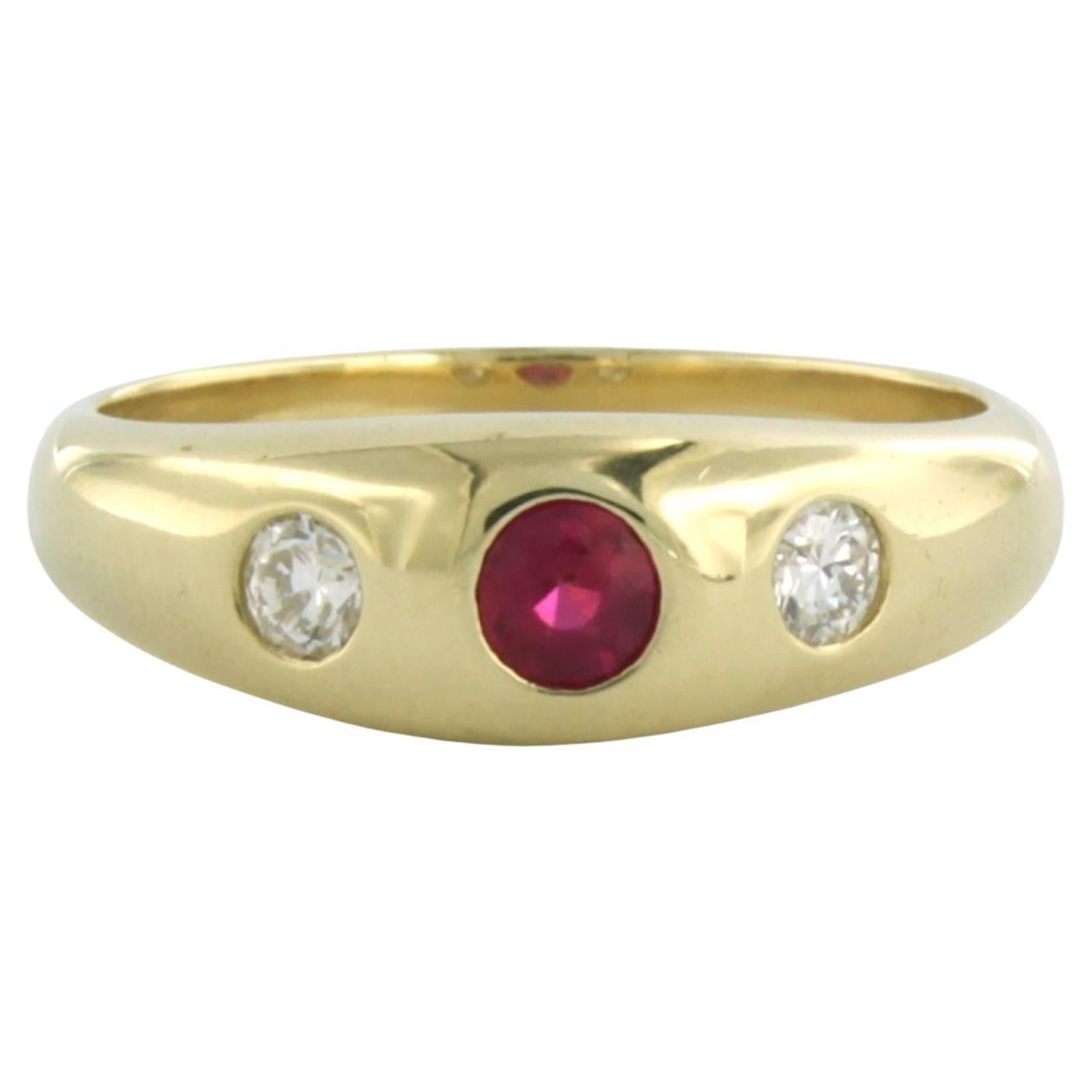 Bague avec rubis verneuille et diamants taille ancienne jusqu'à 0,30ct or 14k