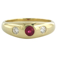 Bague avec rubis verneuille et diamants taille ancienne jusqu'à 0,30ct or 14k
