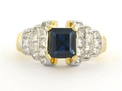 Ring with sapphire 1.35ct and princess cut diamonds up to 2.00ct 18k gold