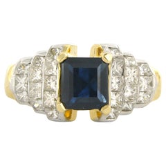 Ring with sapphire 1.35ct and princess cut diamonds up to 2.00ct 18k gold