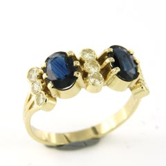 Ring with sapphire 2.00ct and brilliant cut diamond 0.50ct 3.5 gram 14k gold