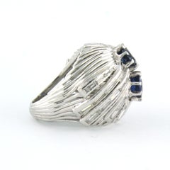 Ring with sapphire and baguette cut diamonds up to 0.50ct 14k gold 10.9 grams