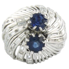 Ring with sapphire and baguette cut diamonds up to 0.50ct 14k gold 10.9 grams