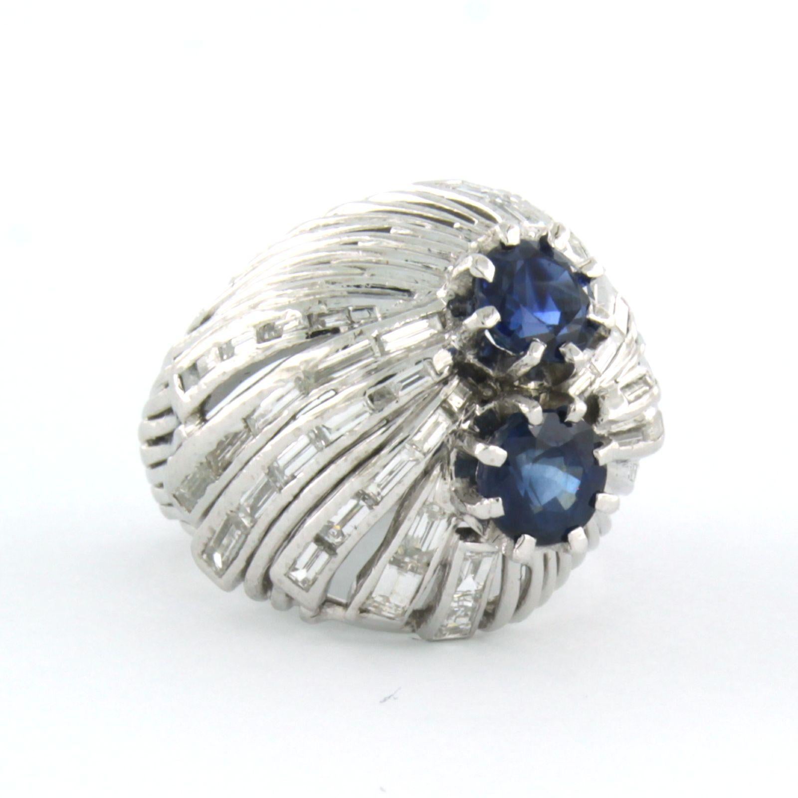 Moderno Ring with sapphire and baguette cut diamonds up to 0.50ct 14k gold in vendita