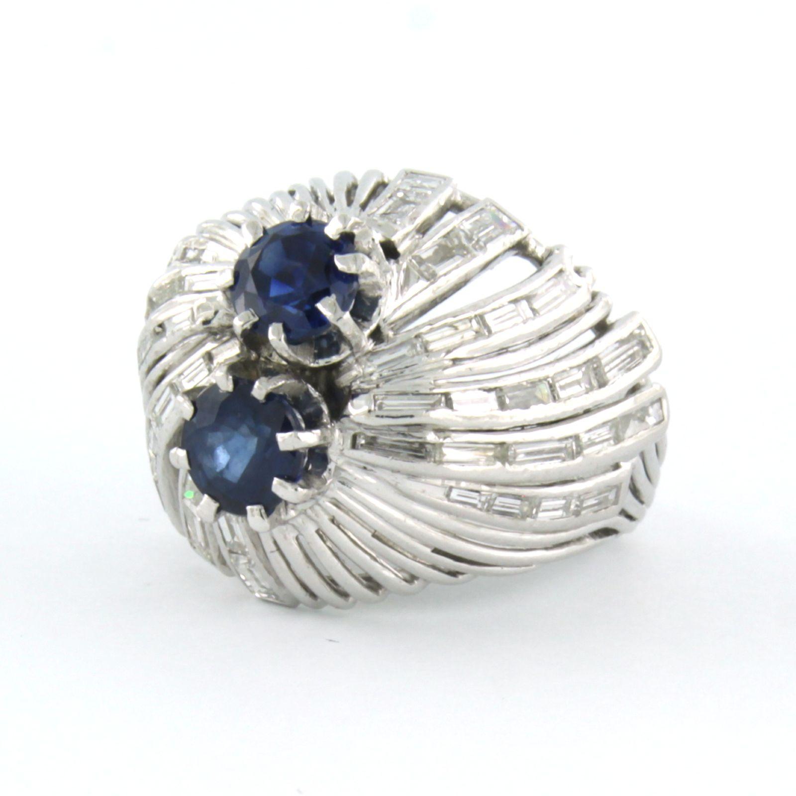 Taglio baguette Ring with sapphire and baguette cut diamonds up to 0.50ct 14k gold in vendita