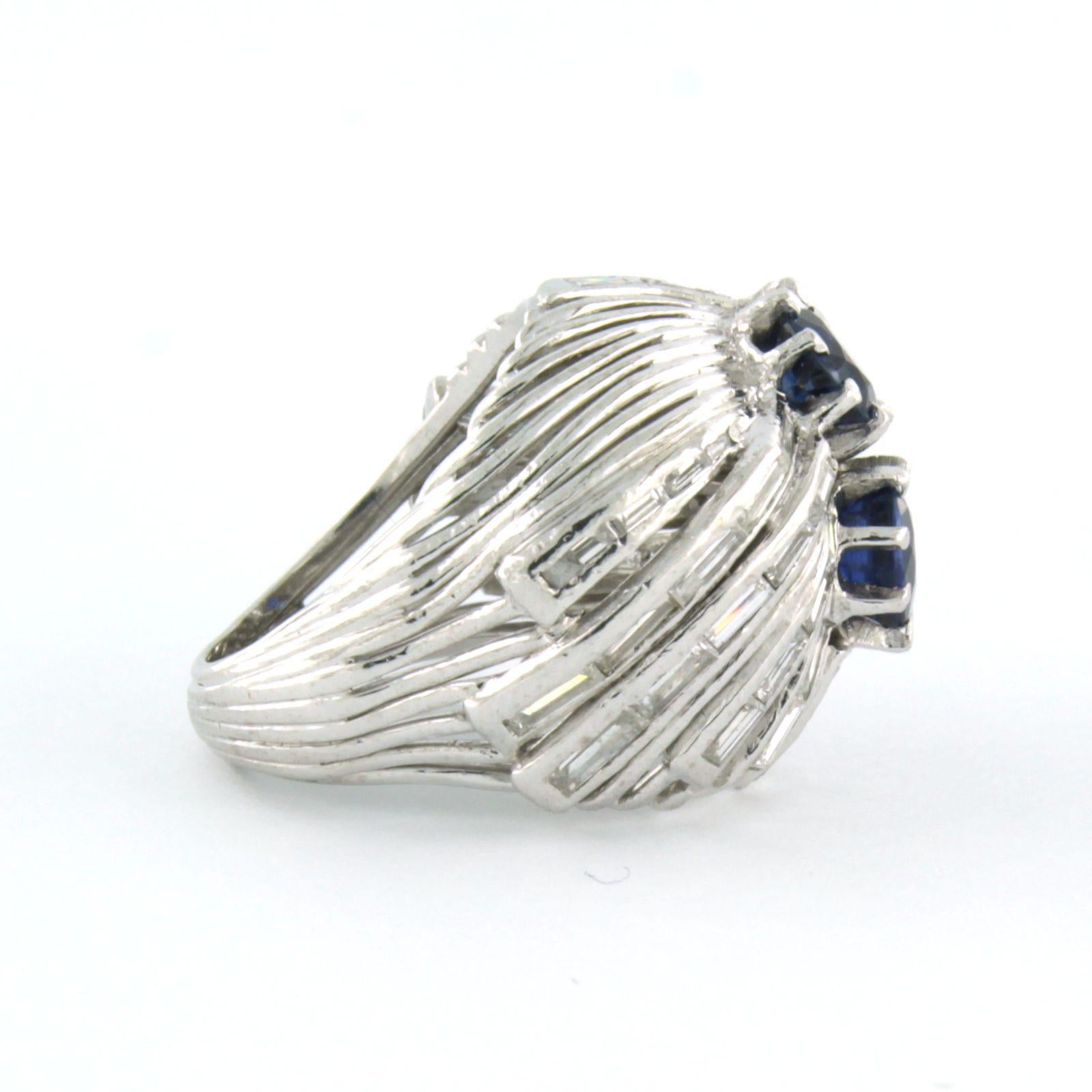 Ring with sapphire and baguette cut diamonds up to 0.50ct 14k gold In condizioni ottime in vendita a The Hague, ZH