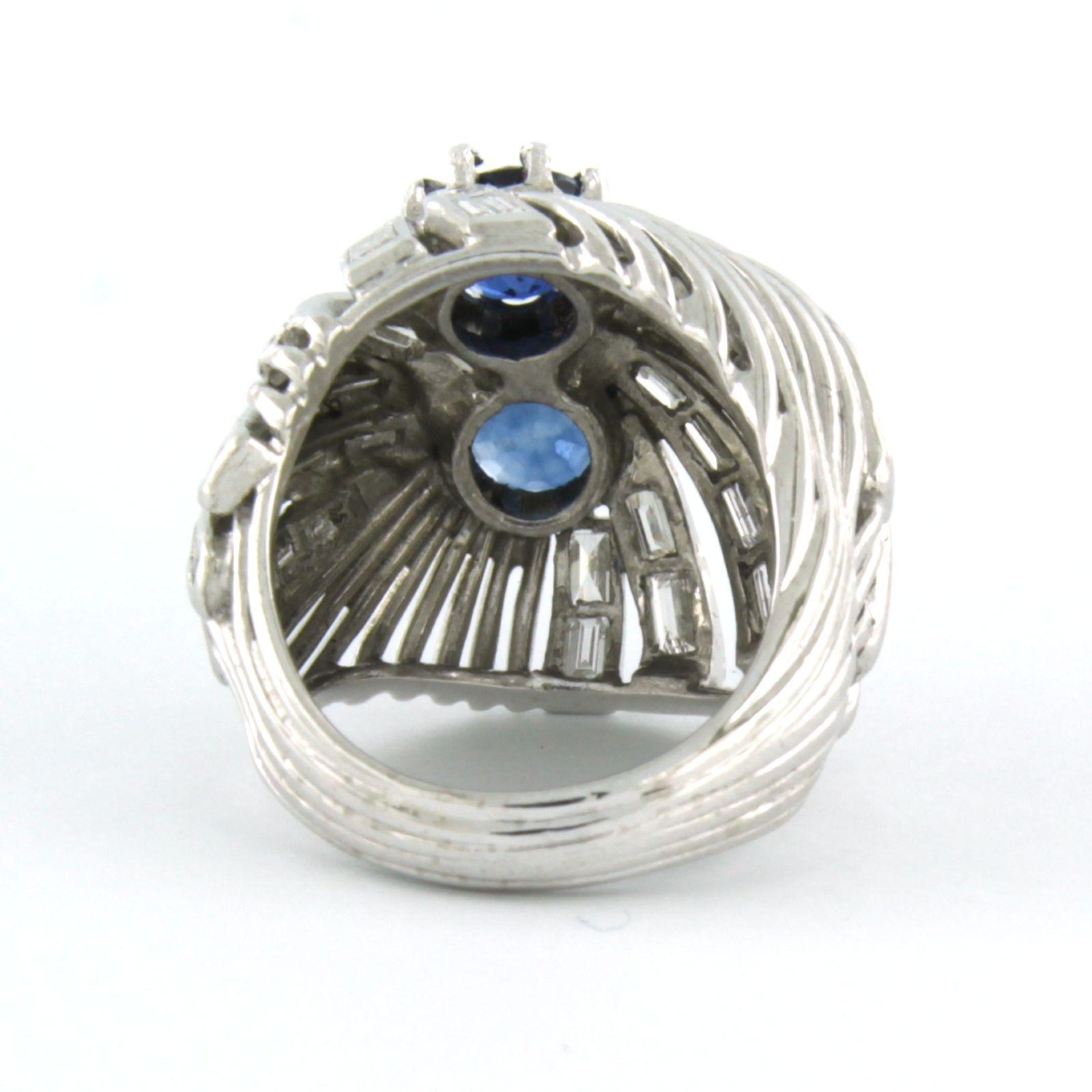Donna Ring with sapphire and baguette cut diamonds up to 0.50ct 14k gold in vendita