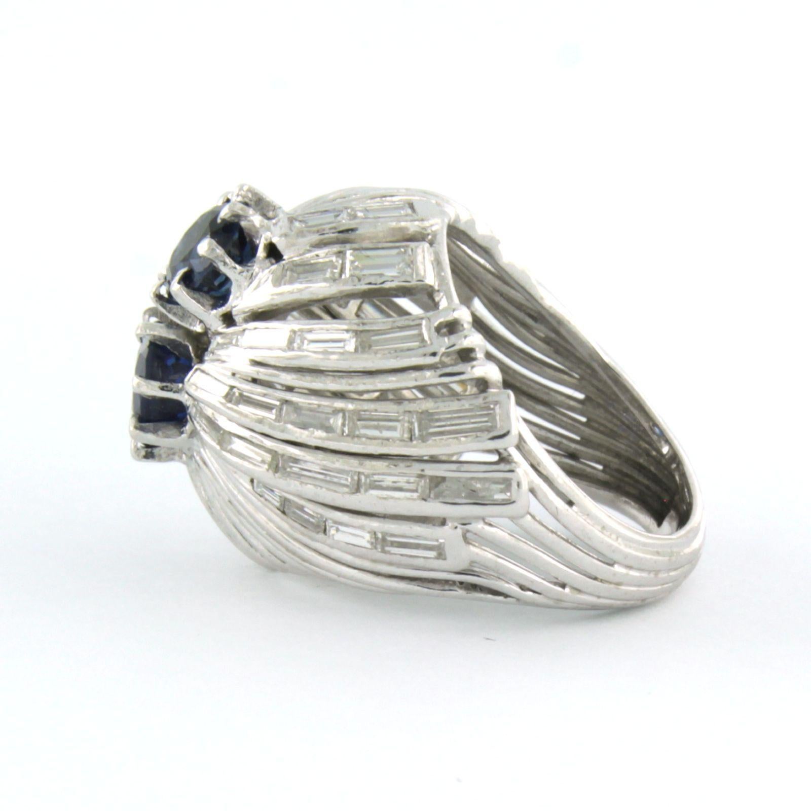 Ring with sapphire and baguette cut diamonds up to 0.50ct 14k gold in vendita 1