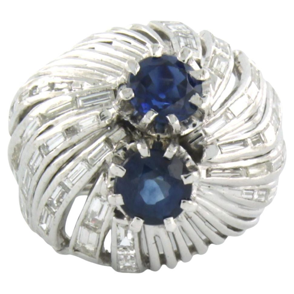 Ring with sapphire and baguette cut diamonds up to 0.50ct 14k gold