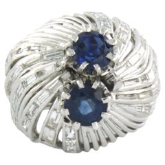 Ring with sapphire and baguette cut diamonds up to 0.50ct 14k gold