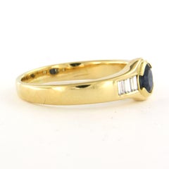 Ring with sapphire and baguette shaped diamond up to 0.50ct 18k gold