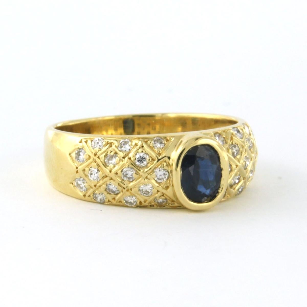 Modern Ring with sapphire and brilliant cut diamond up to 0.45ct 14k yellow gold For Sale