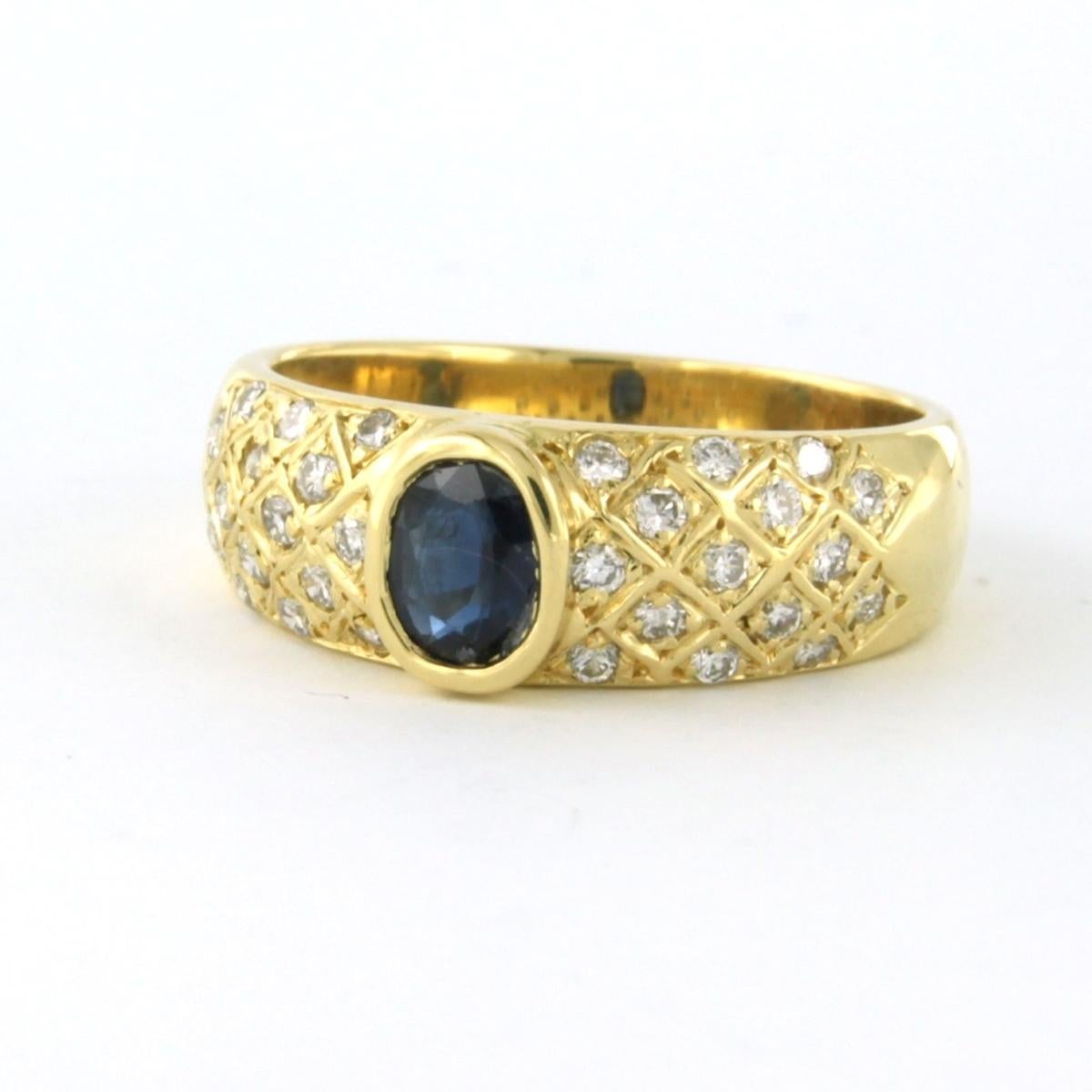 Brilliant Cut Ring with sapphire and brilliant cut diamond up to 0.45ct 14k yellow gold For Sale
