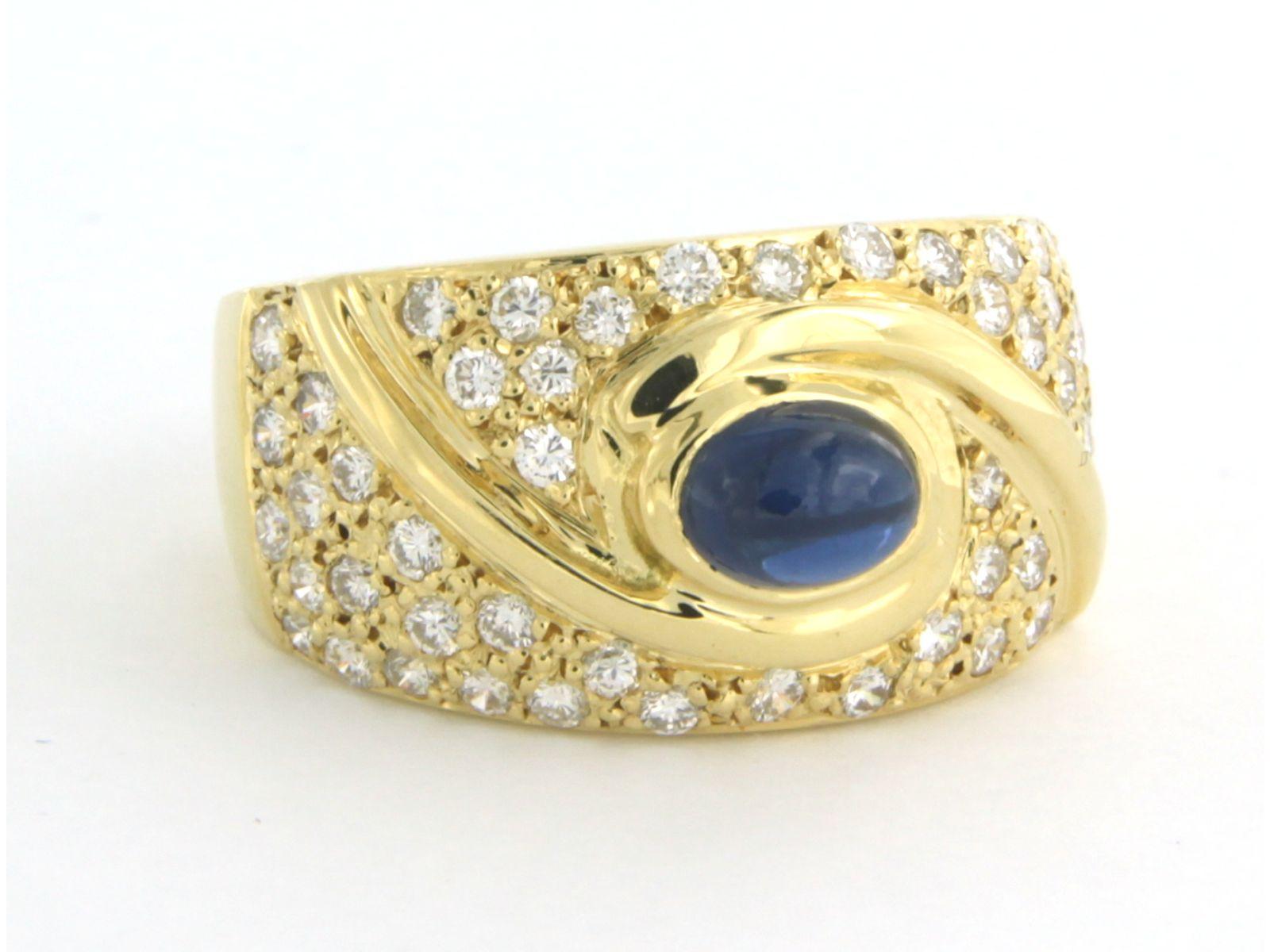 Moderne Bague avec saphir et diamants taille brillant 1,00ct Or jaune 18k en vente
