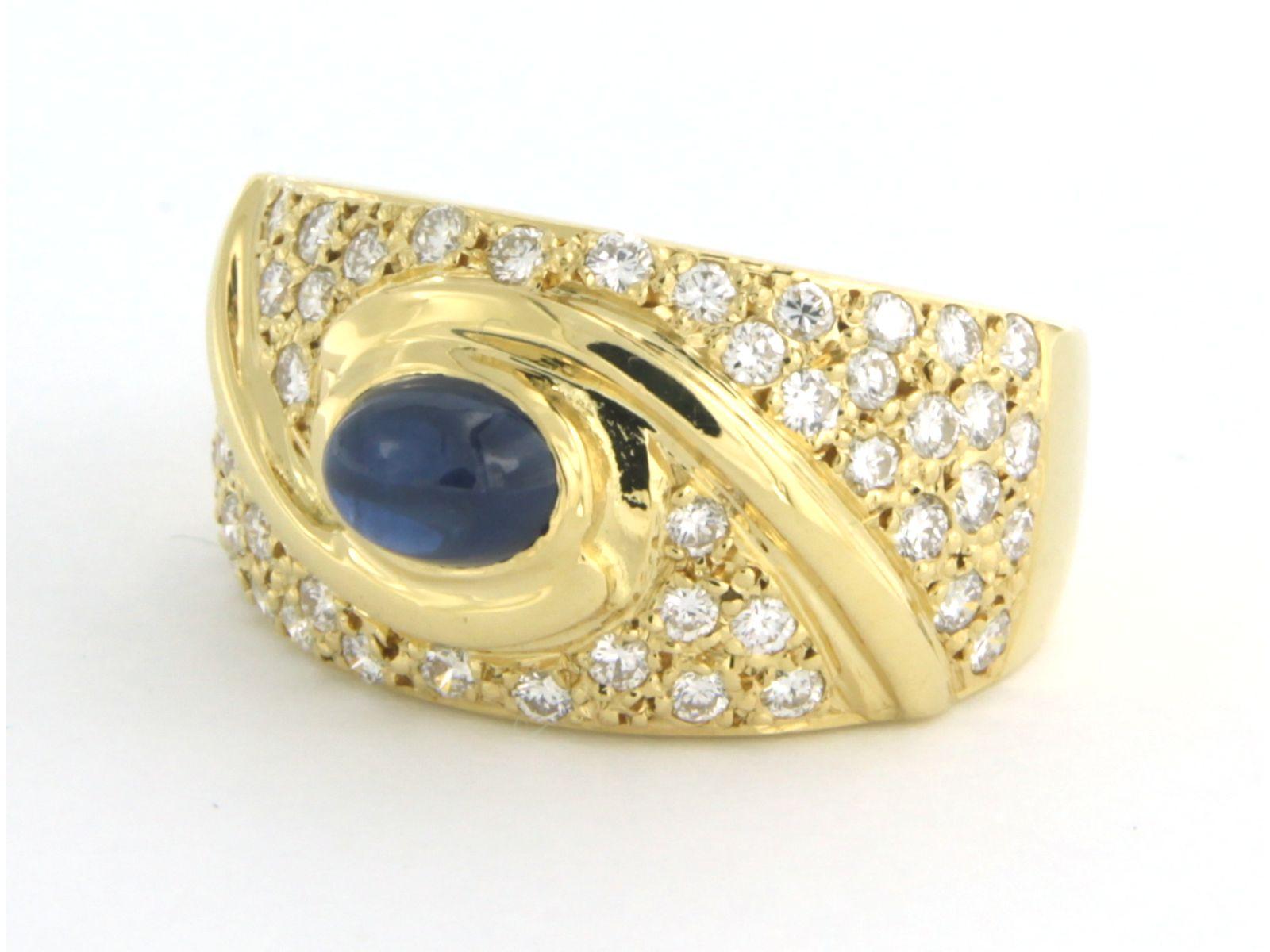 Taille brillant Bague avec saphir et diamants taille brillant 1,00ct Or jaune 18k en vente