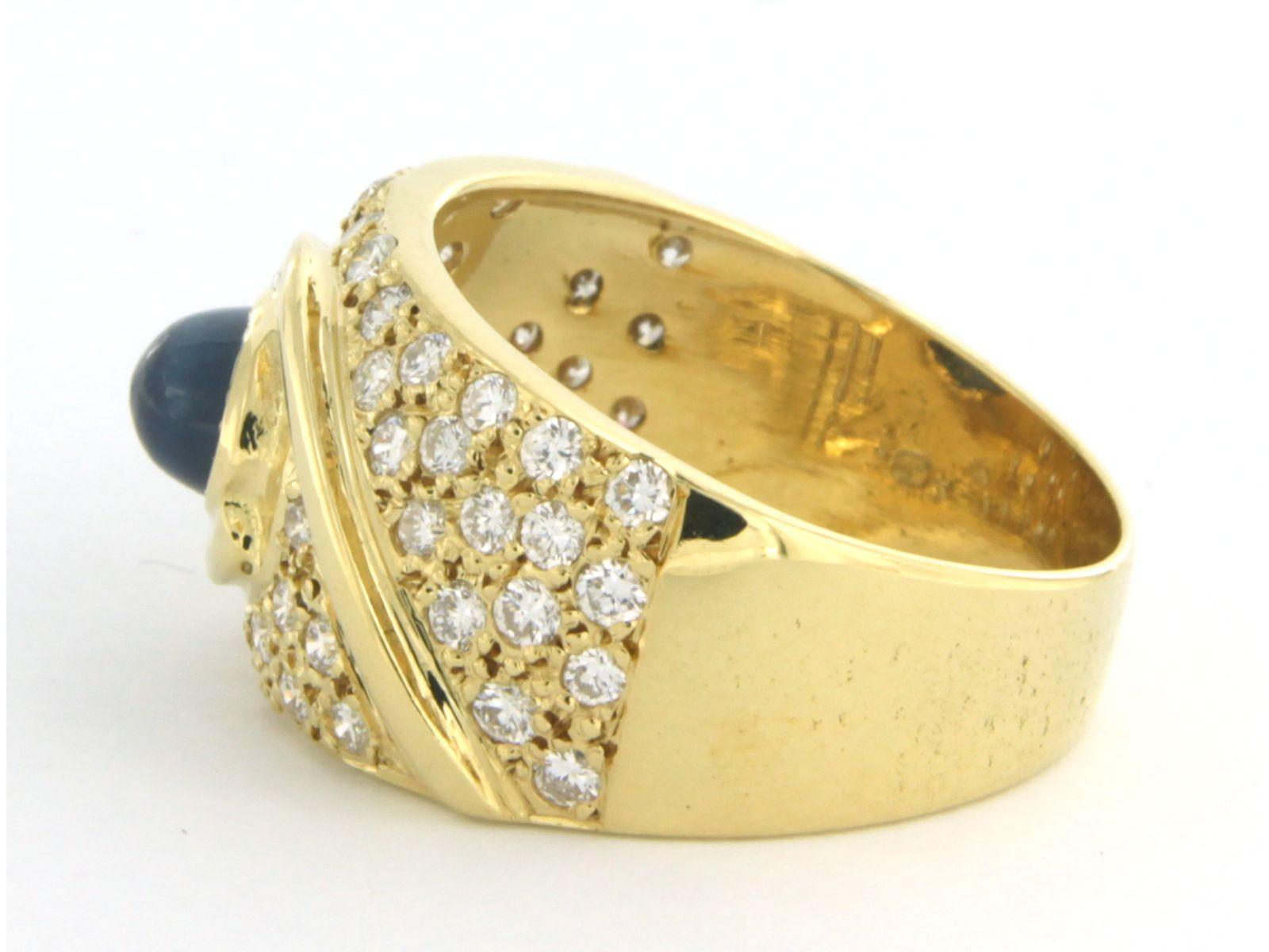 Bague avec saphir et diamants taille brillant 1,00ct Or jaune 18k Excellent état - En vente à The Hague, ZH