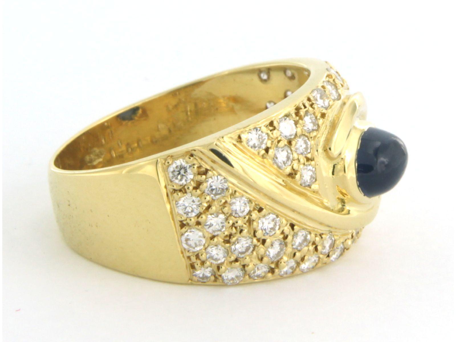 Bague avec saphir et diamants taille brillant 1,00ct Or jaune 18k en vente 1