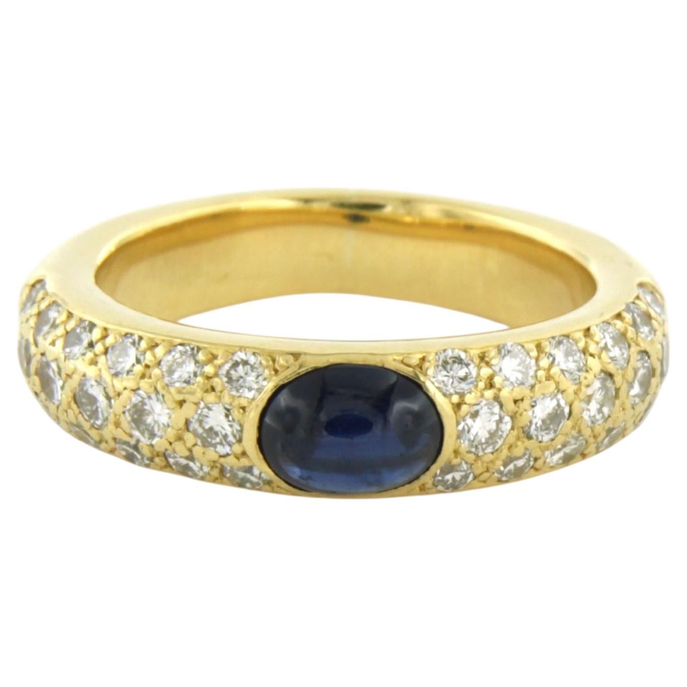 Ring with sapphire and brilliant cut diamonds 1.20 ct, 18k gold 10.0 grams