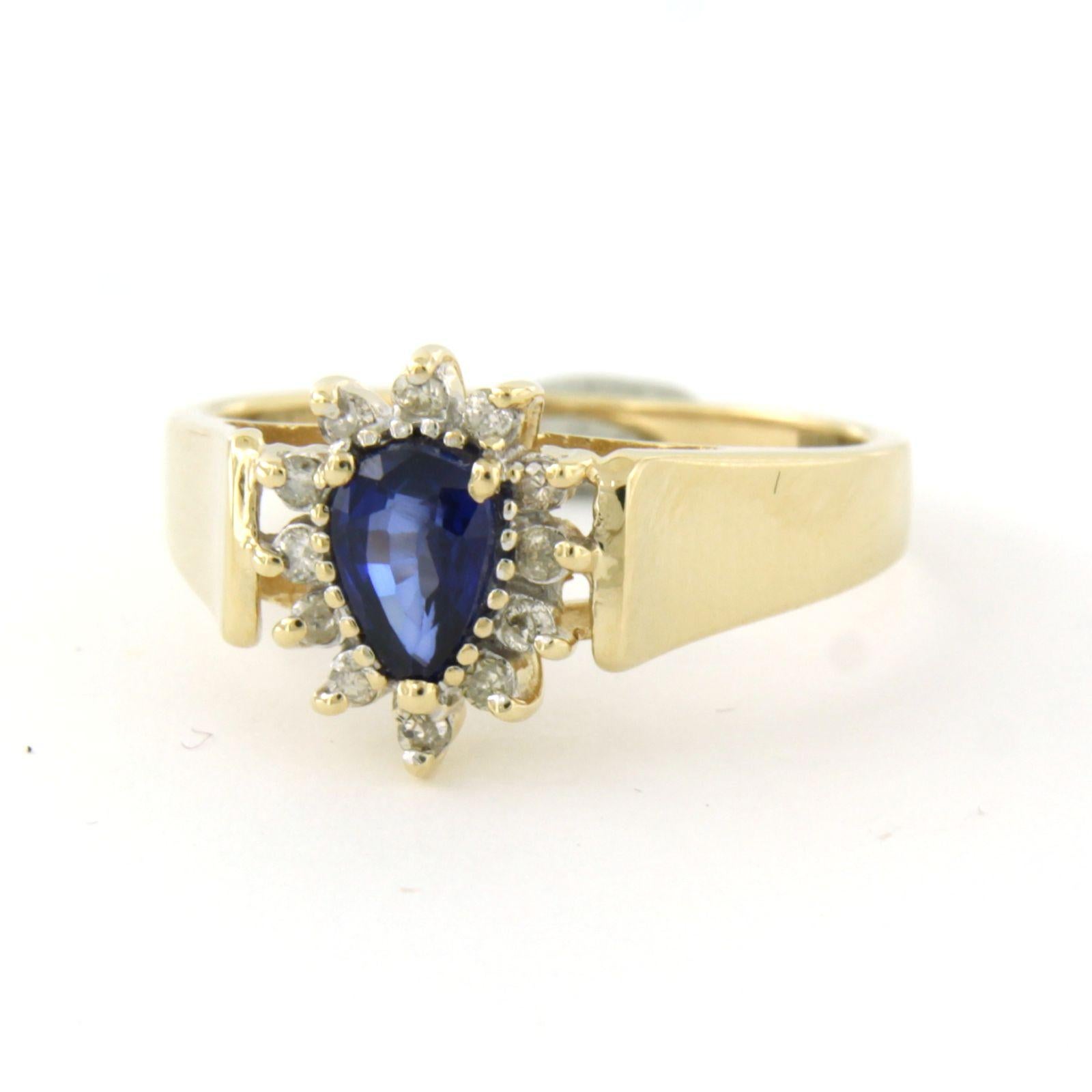 Taglio brillante Anello con zaffiro e diamanti taglio brillante fino a 0,05 ct in oro 14k 3,2 grammi in vendita