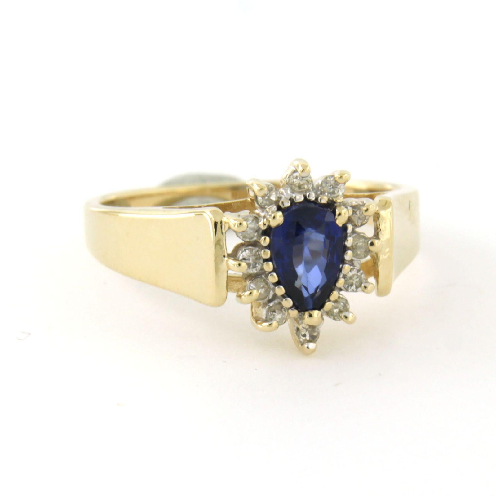 Anello con zaffiro e diamanti taglio brillante fino a 0,05 ct in oro 14k 3,2 grammi In condizioni ottime in vendita a The Hague, ZH
