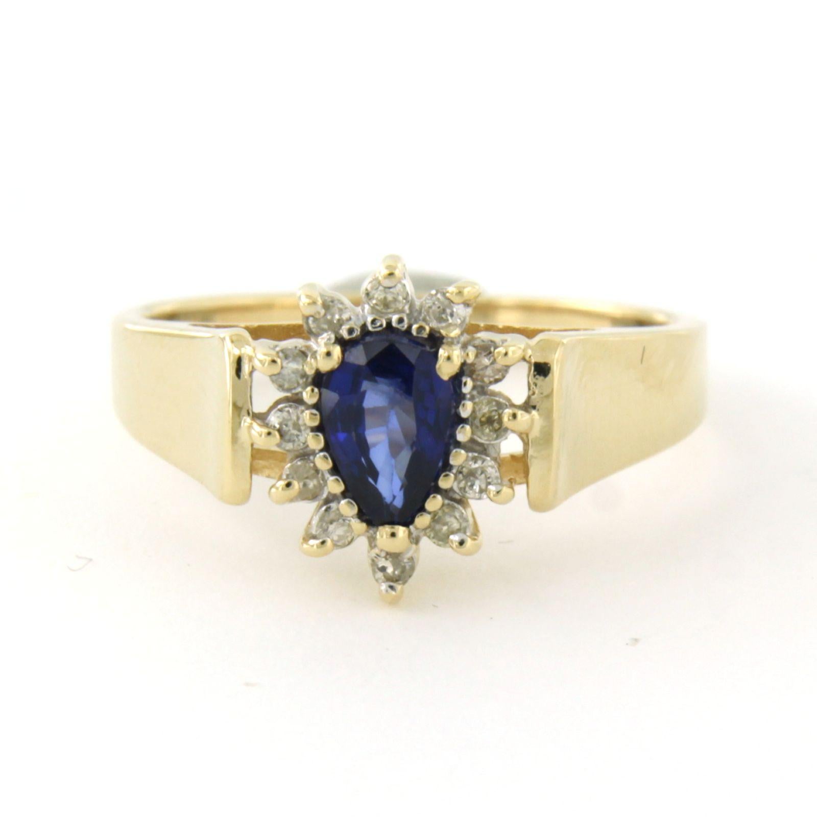 Donna Anello con zaffiro e diamanti taglio brillante fino a 0,05 ct in oro 14k 3,2 grammi in vendita