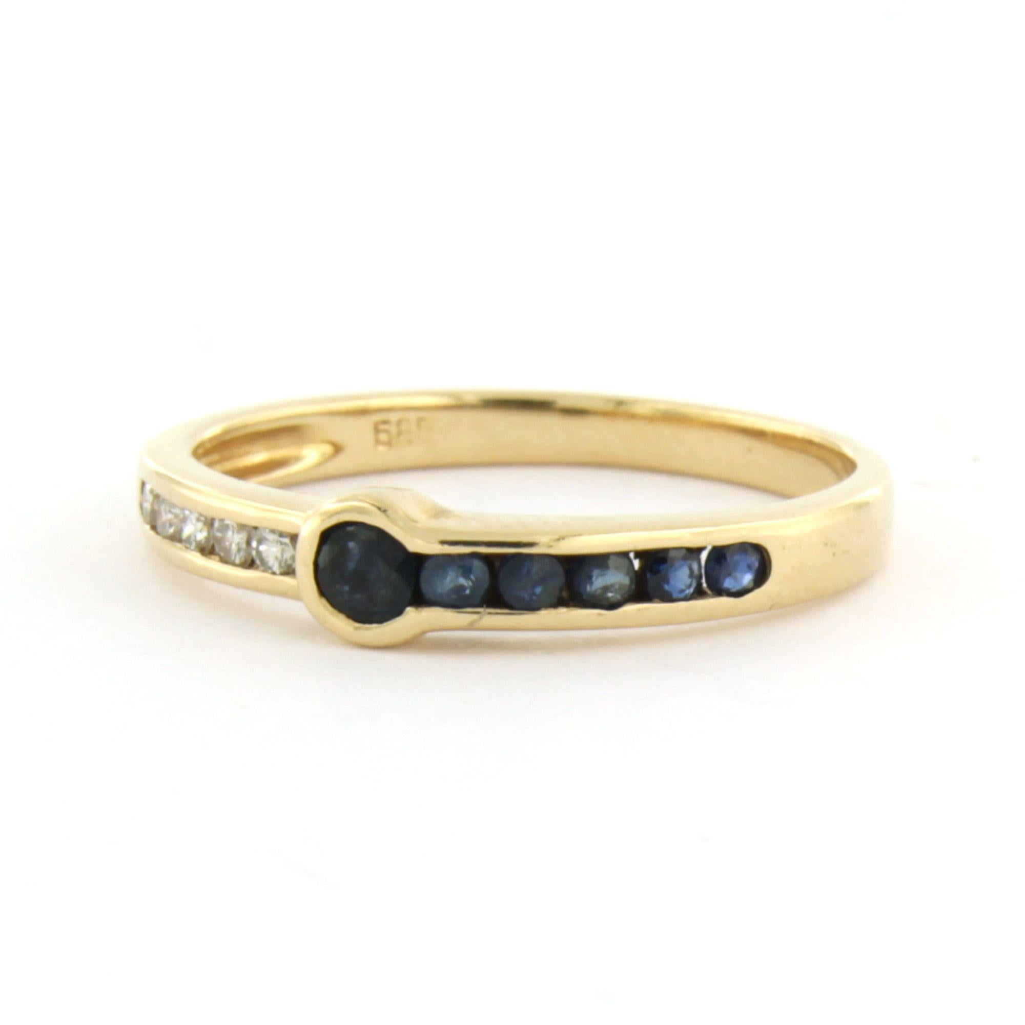 Donna Anello con zaffiro e diamanti taglio brillante fino a 0,10 ct. in oro 14k 1,9 grammi in vendita