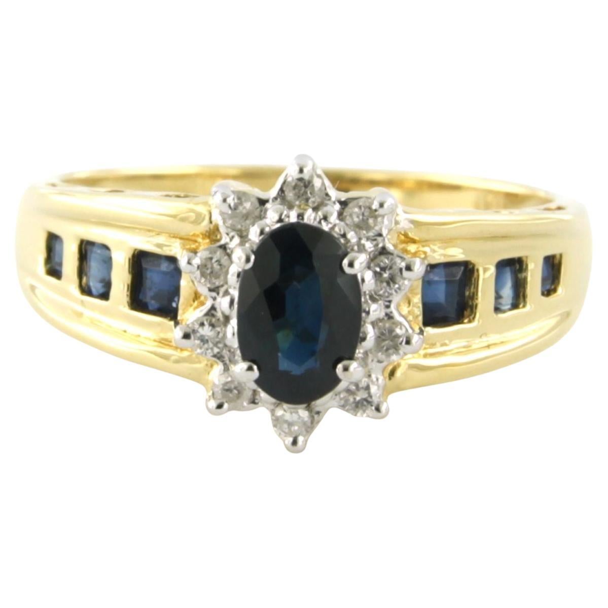 Ring with sapphire and brilliant cut diamonds up to 0.12ct 18k bicolour gold