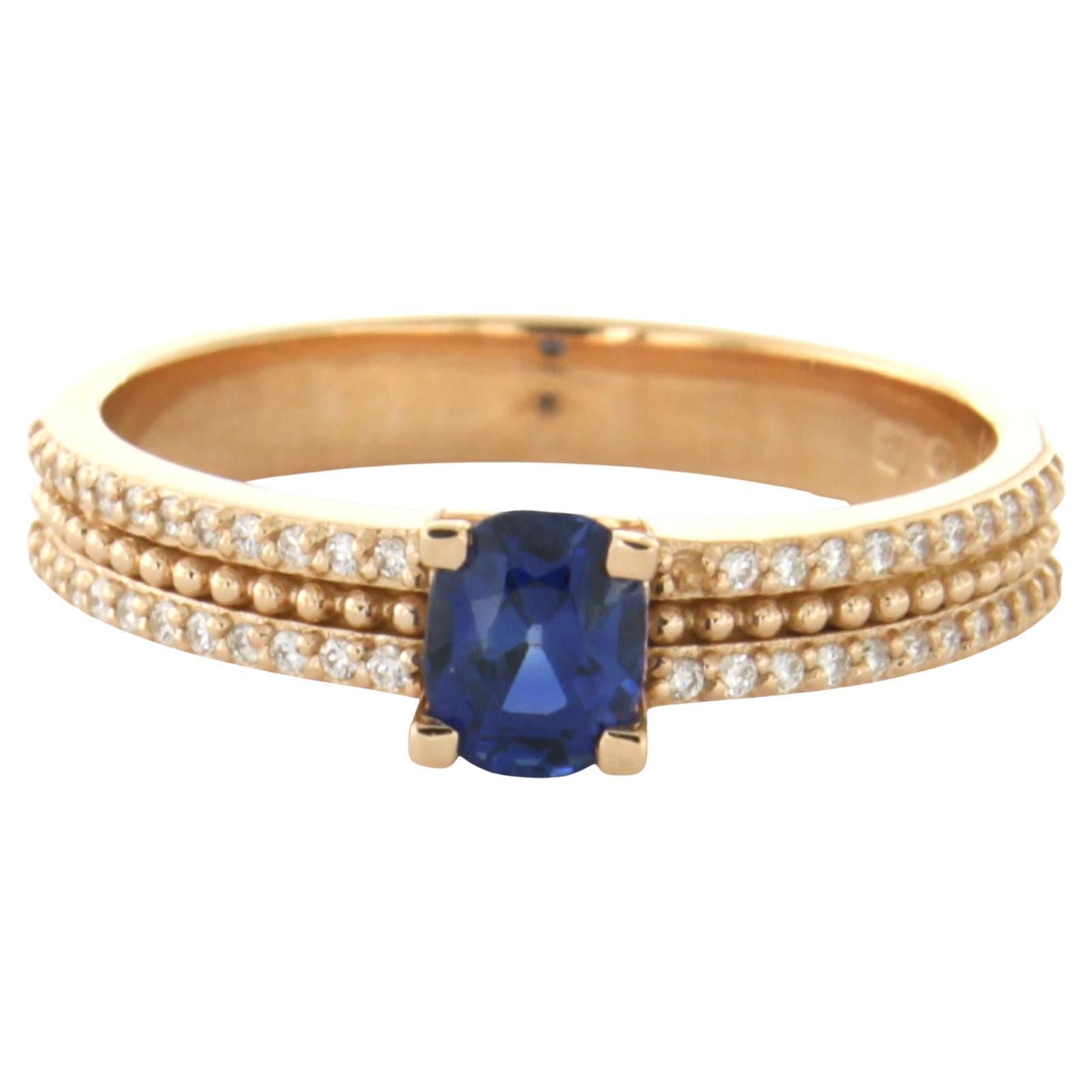 Ring with sapphire and brilliant cut diamonds up to 0.18ct 18k gold 4.1 grams