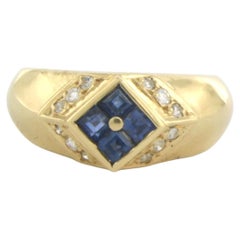 Ring with sapphire and brilliant cut diamonds up to 0.18ct 18k gold 4.9 grams