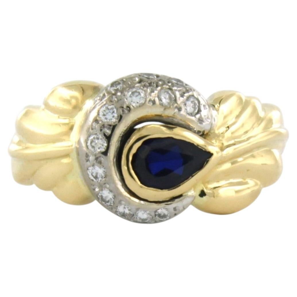 Ring with sapphire and brilliant cut diamonds up to 0.19ct 18k gold 6.2 grams