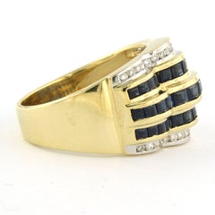 Ring with sapphire and brilliant cut diamonds up to 0.20ct 18k gold 10.2 grams