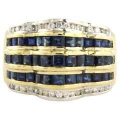 Ring with sapphire and brilliant cut diamonds up to 0.20ct 18k gold 10.2 grams