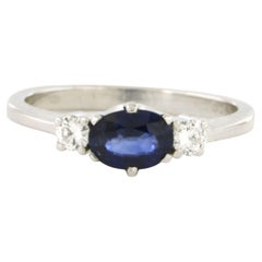 Bague avec saphir et diamants taille brillant jusqu'à 0,20ct Or 18k 3,8 grammes