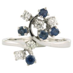 Ring with sapphire and brilliant cut diamonds up to 0.25ct 14k gold 3.9 grams